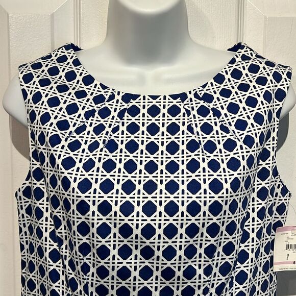 Anne Klein Blue/White Sleeveless A-Line Dress Size 6 NWT - Picture 2 of 13